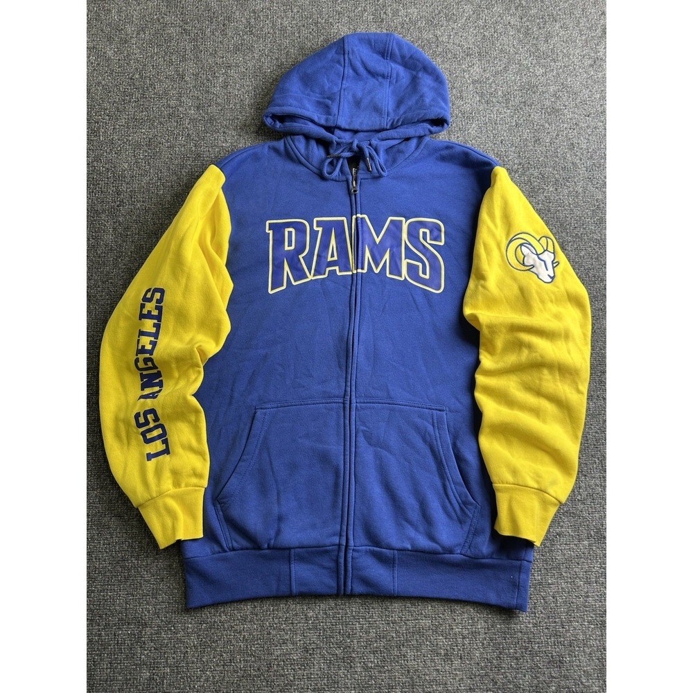 Mens NFL Los Angeles Rams Full Zip Hoodie Blue Yellow, Size XL